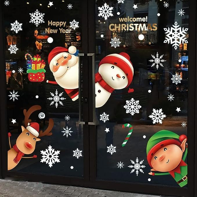 Decora tus ventanas con alegría festiva - Juego de pegatinas navideñas para ventanas