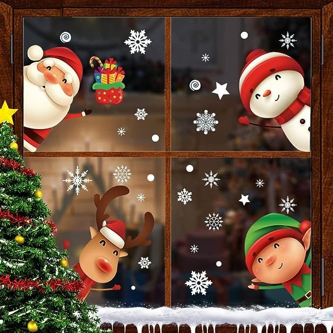 Decora tus ventanas con alegría festiva - Juego de pegatinas navideñas para ventanas