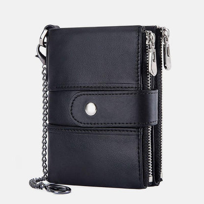 Cartera retro antirrobo de cuero genuino con cadena