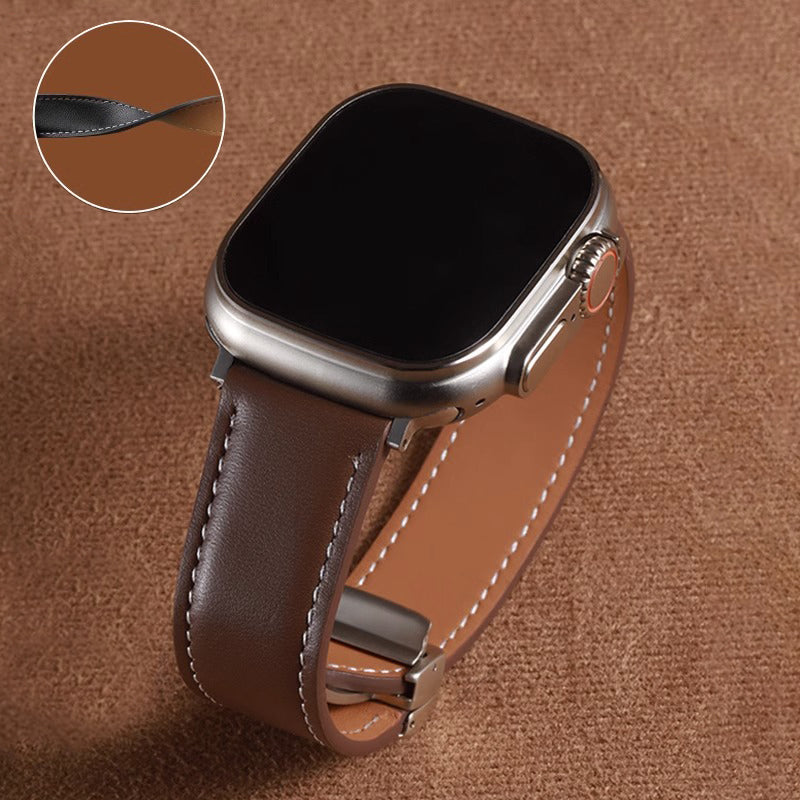 BANDA DE FIVELA DOBRÁVEL MAGNÉTICA DE COURO VINTAGE PARA APPLE WATCH