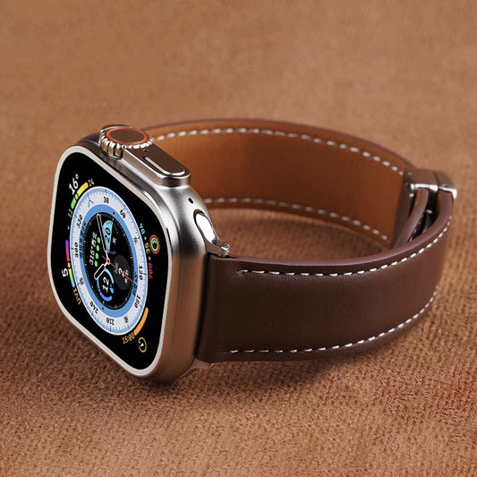 BANDA DE FIVELA DOBRÁVEL MAGNÉTICA DE COURO VINTAGE PARA APPLE WATCH