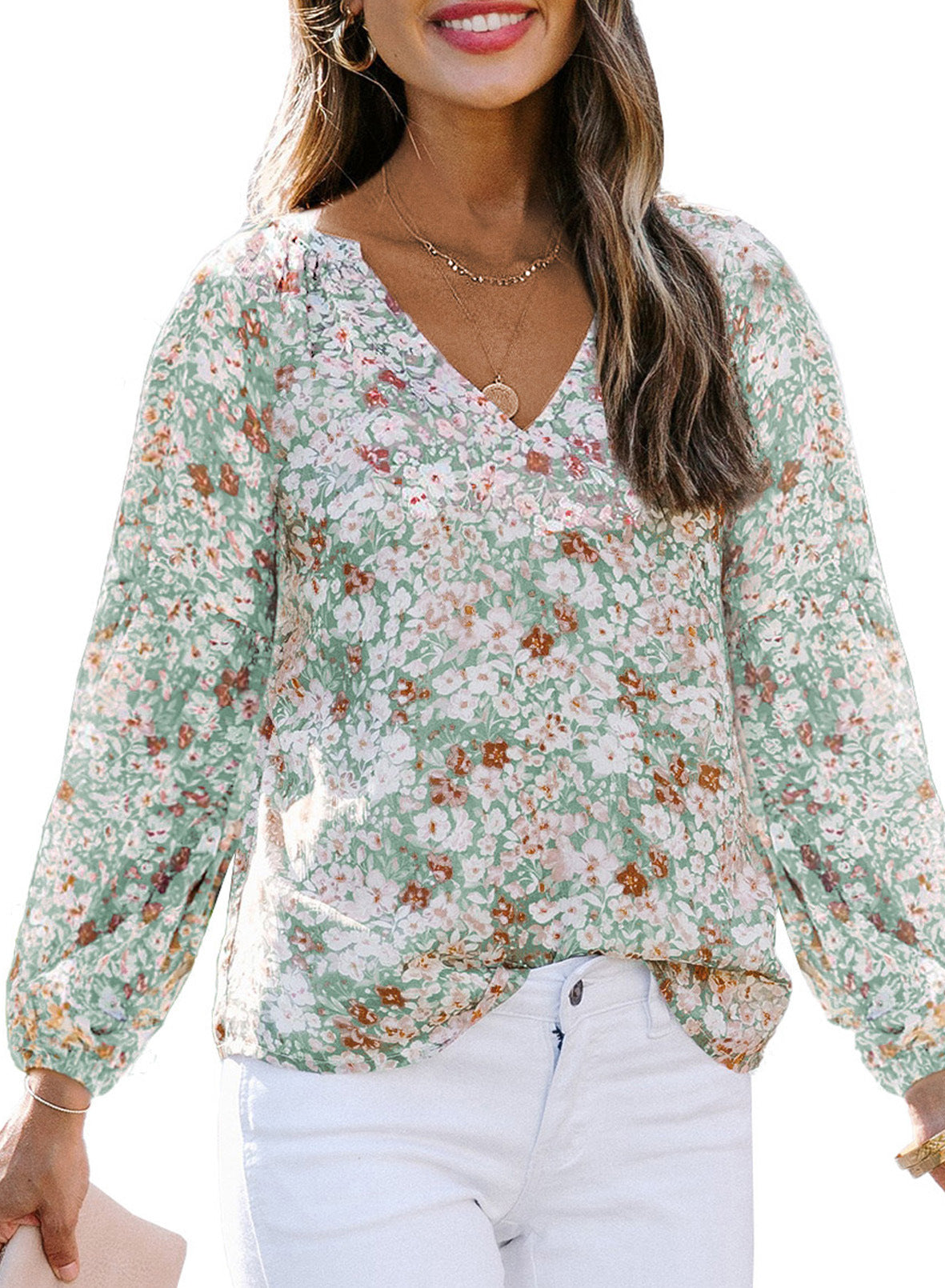 Blusa de manga larga con estampado de mini flores coloridas